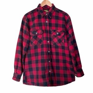 Vintage Work N Sport Red Black Buffalo Check Flannel Long Sleeve Shirt Large